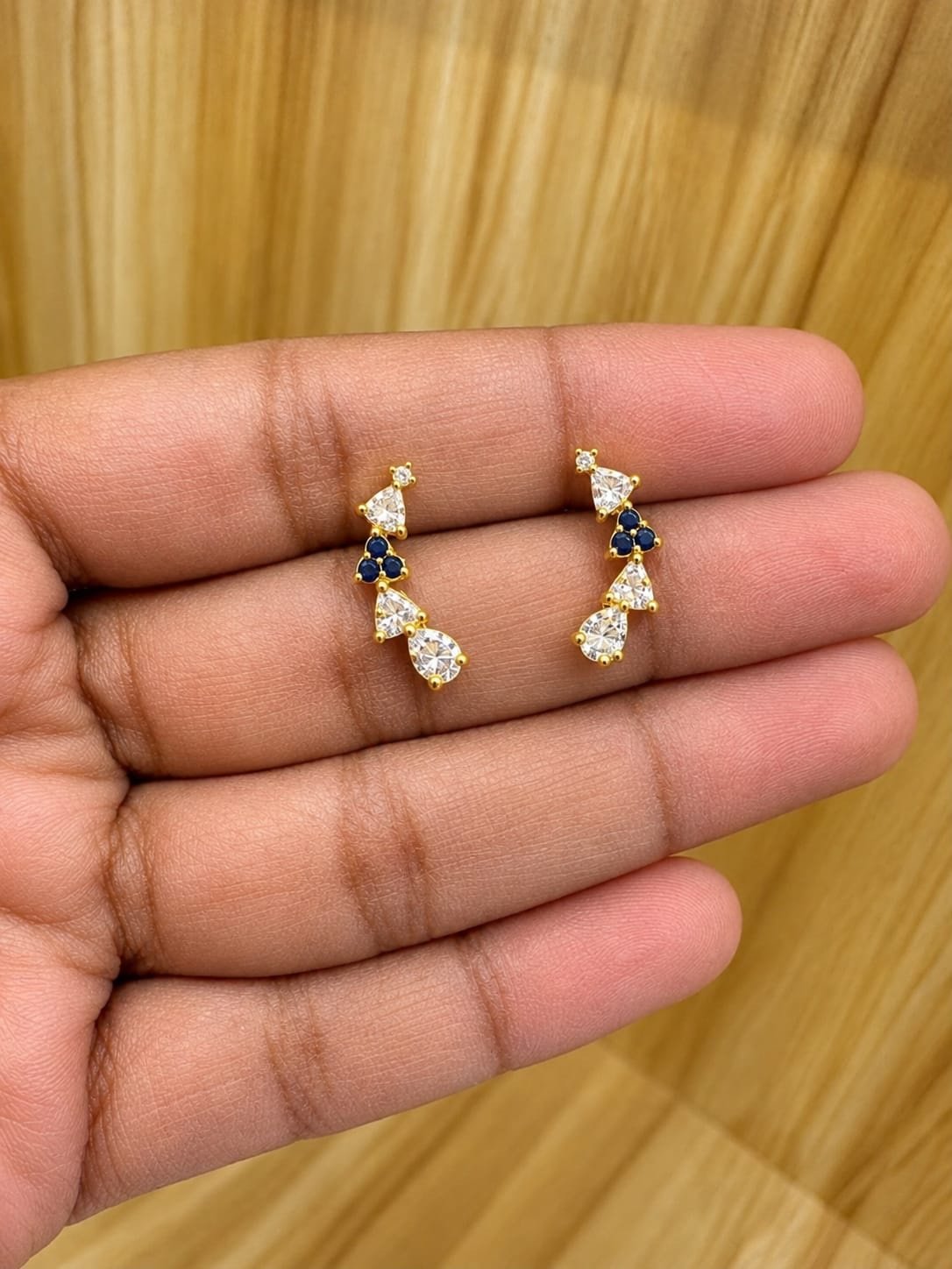 92.5 silver Gold plated blue stoned helix stud - South screw