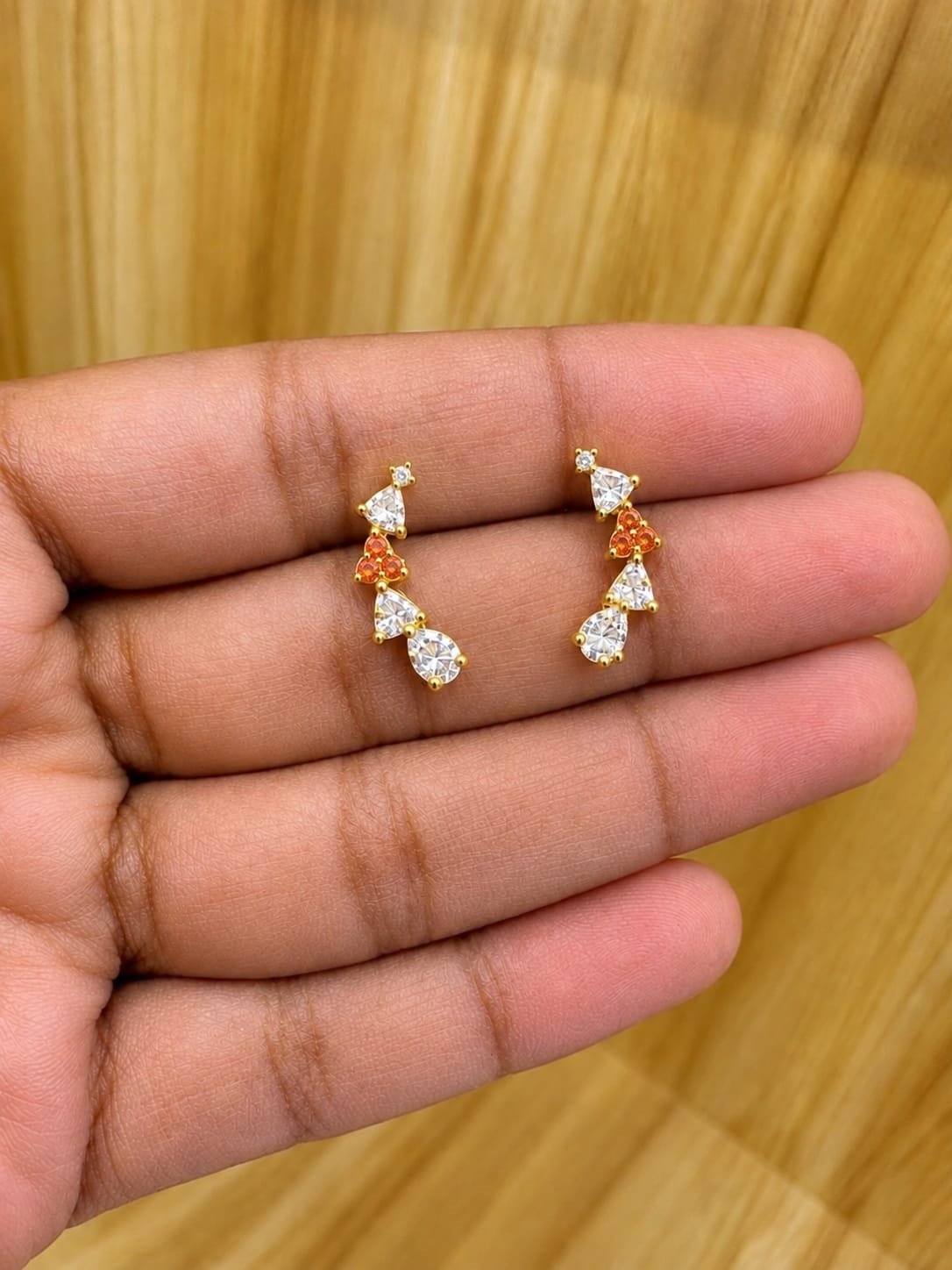 92.5 silver Gold plated orange stoned helix stud - South screw