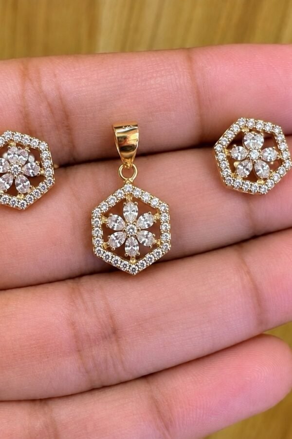 92.5 silver Rose gold plated Hexa floral pendant set