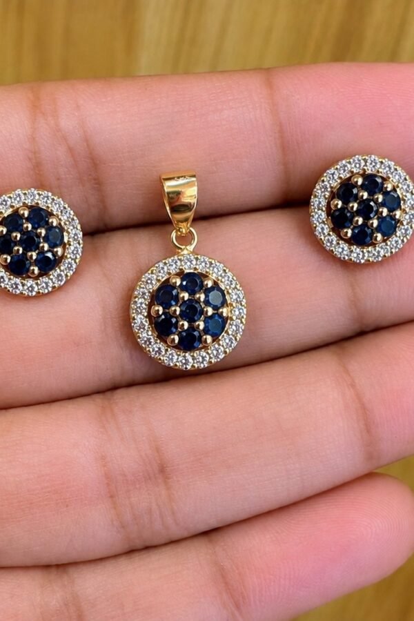 92.5 silver rose gold plated blue stoned pendant set