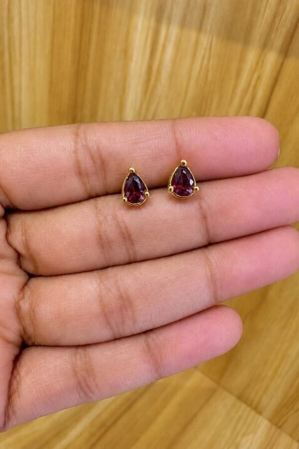 92.5 silver Gold plated Maroon Teardrop stud earrings- South screw