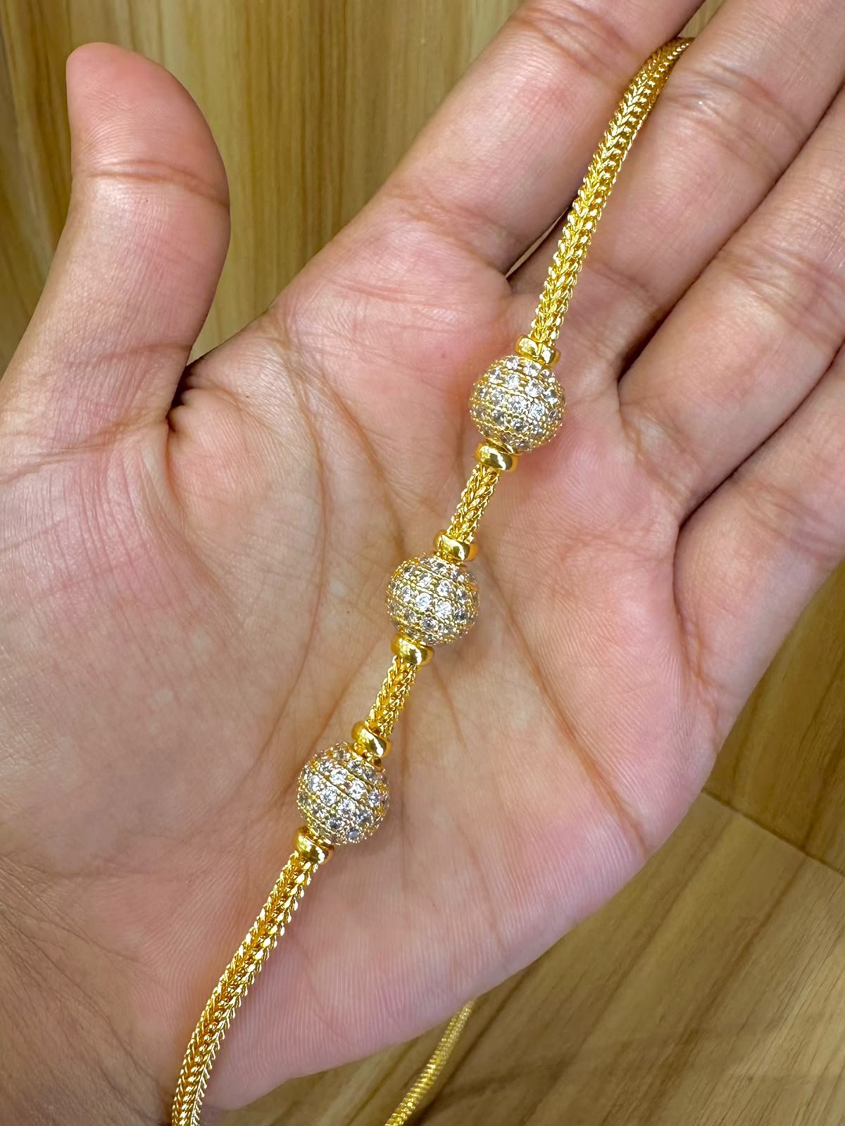 92.5 silver gold plated stoned balls mugappu chain