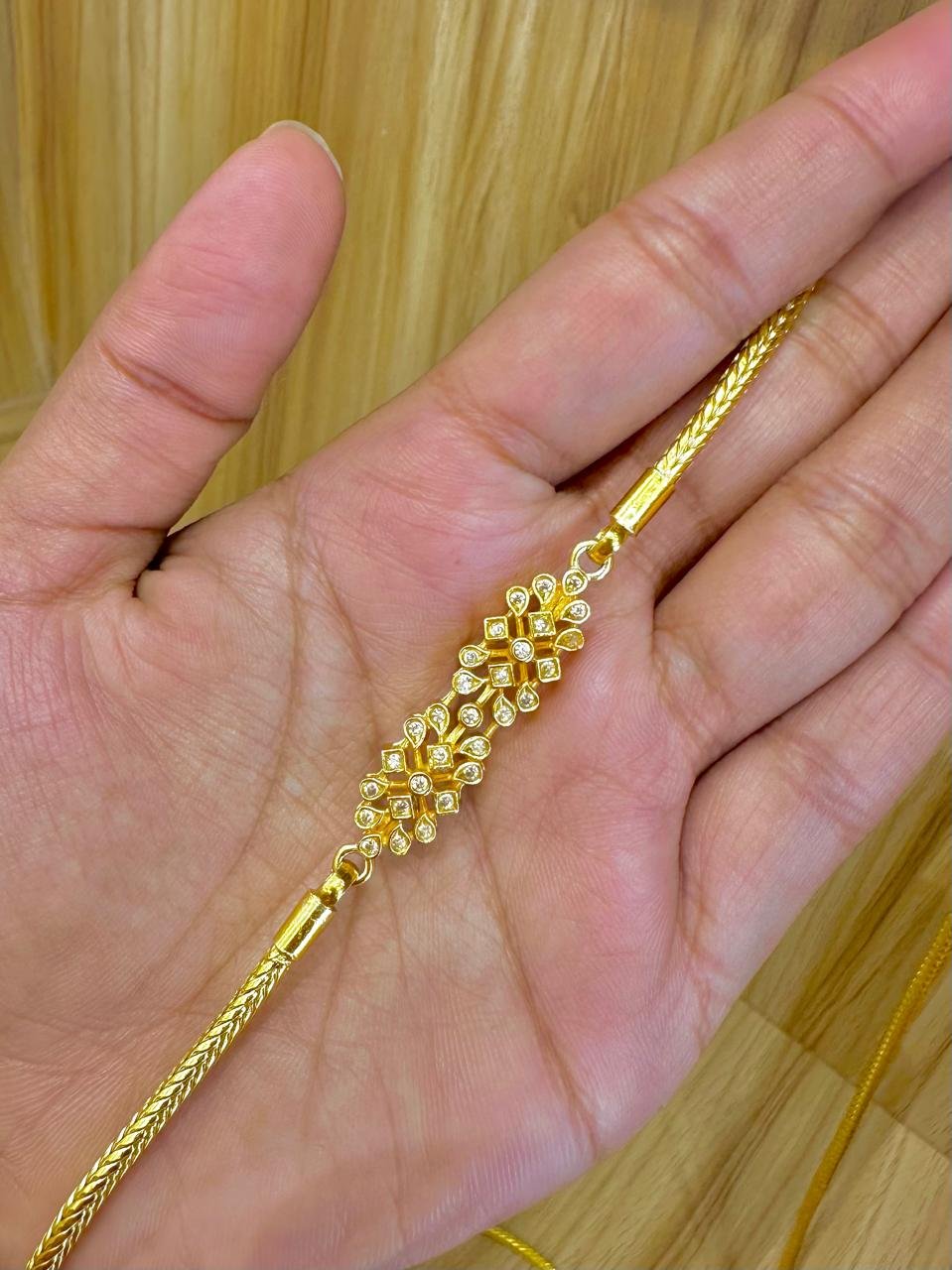 92.5 silver diamond finish gold plated mugappu chain