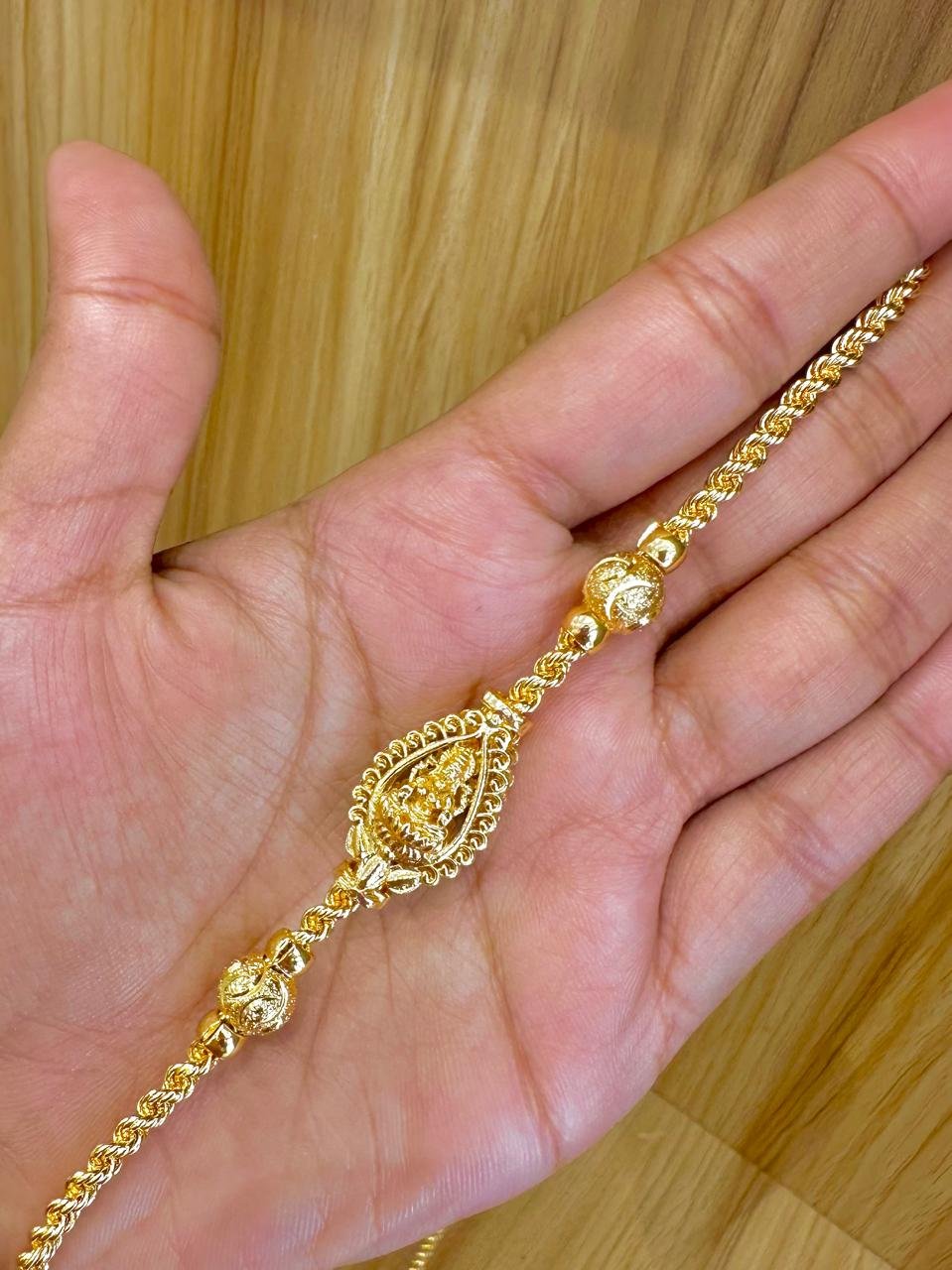 92.5 silver gold plated hollow rope lakshmi mugappu chain