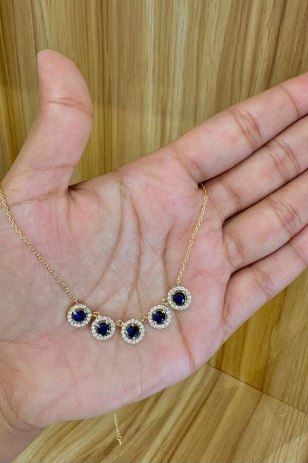 92.5 silver gold plated blue stoned chain