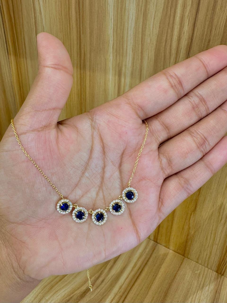 92.5 silver gold plated blue stoned chain