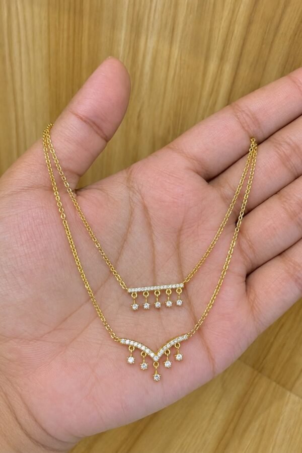 92.5 silver gold plated diamond inspried double layer chain