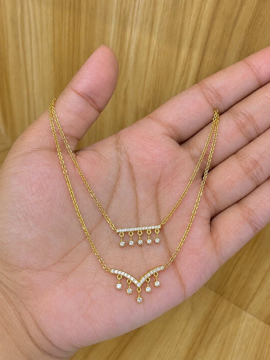 92.5 silver gold plated diamond inspried double layer chain