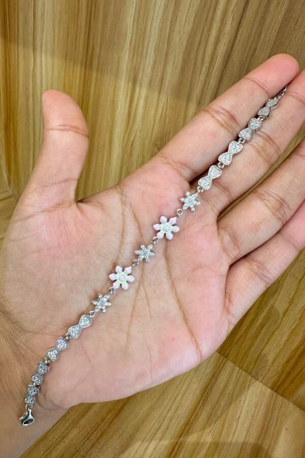 92.5 silver pastel pink floral bracelet