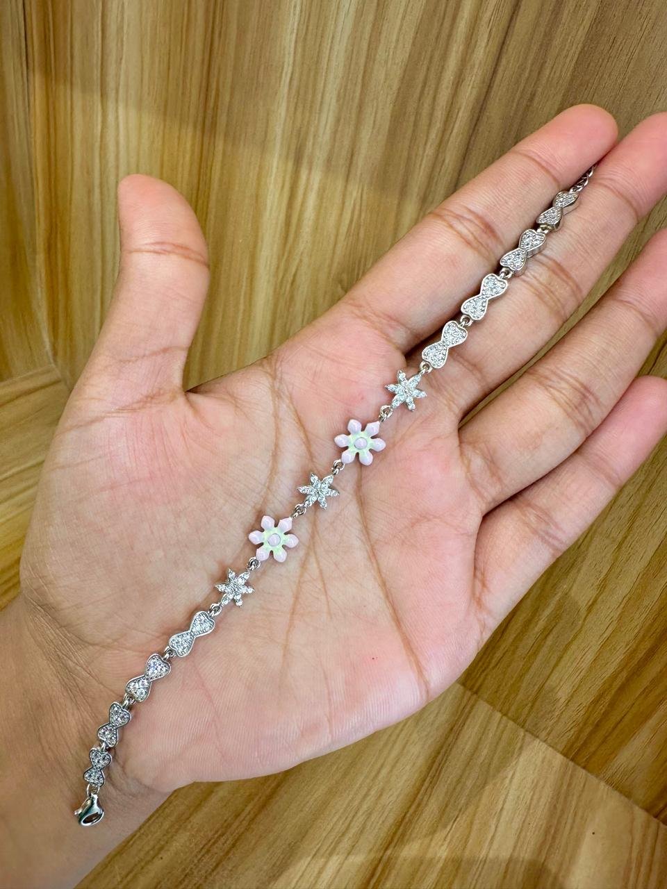92.5 silver pastel pink floral bracelet