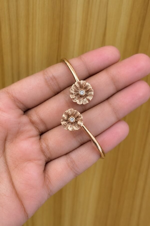 92.5 silver rose gold plated floral flexible kada