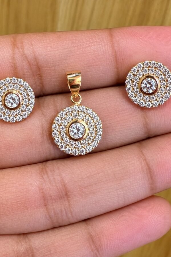 92.5 silver rose gold plated round pendant set