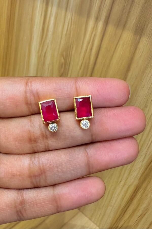 92.5 silver gold plated red stone stud - Bombay screw