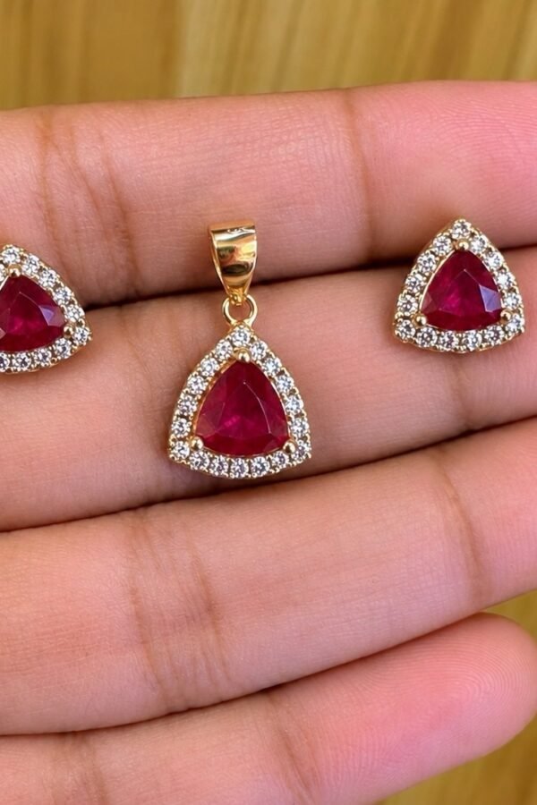 92.5 silver rose gold plated red stoned pendant set