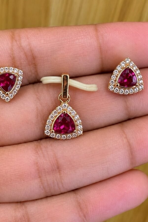 92.5 silver rose gold plated red stoned pendant set