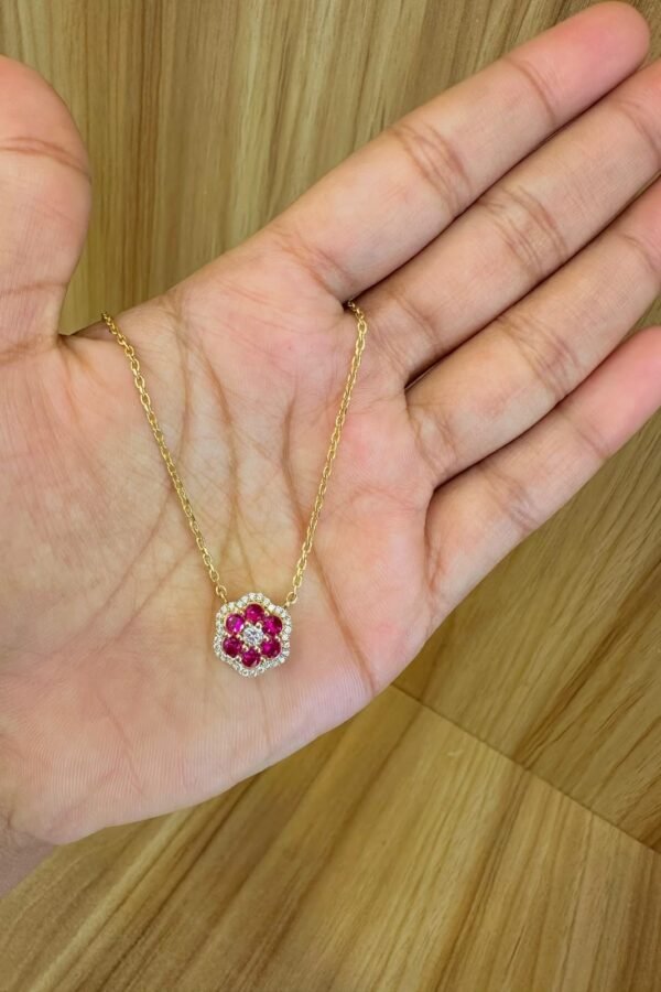 92.5 silver floral red stoned gold plated chain