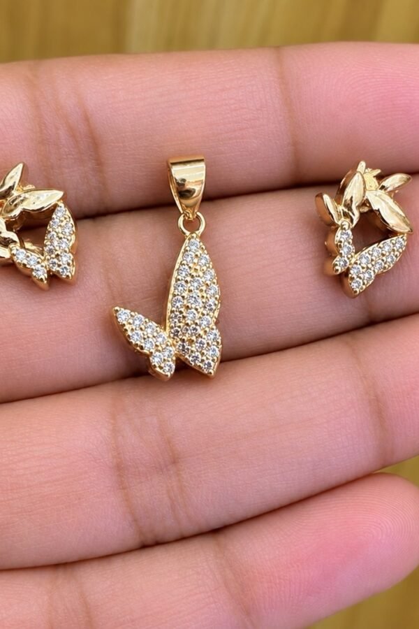 92.5 silver rose gold plated butterfly pendant set