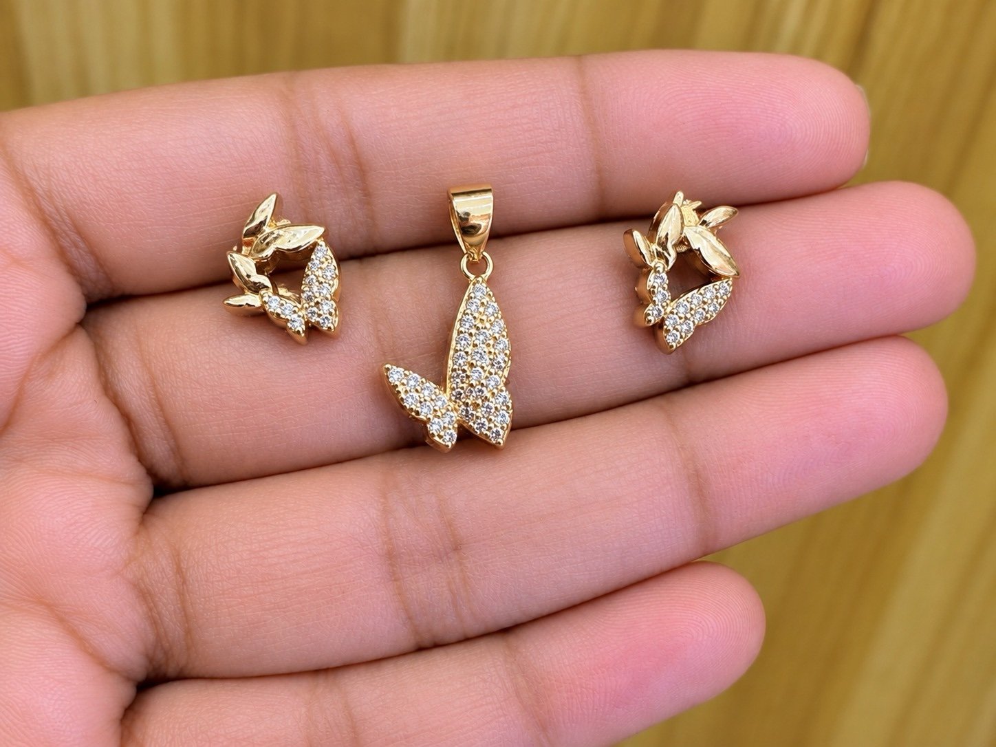 92.5 silver rose gold plated butterfly pendant set