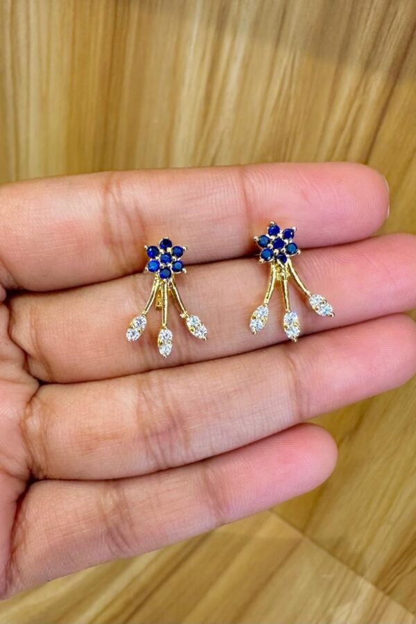 92.5 silver blue stoned floral studs - Bombay screw stud