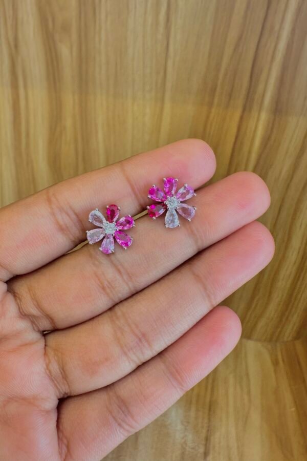 92.5 Silver Pink Floral Stone Stud Earrings – South Screw