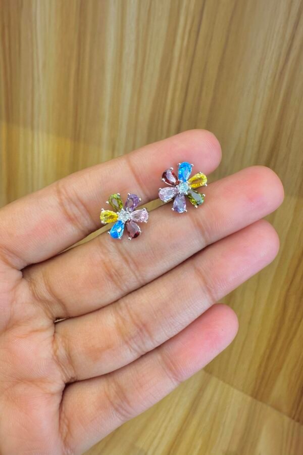 92.5 Silver Multicolour Floral Stone Stud Earrings – South Screw