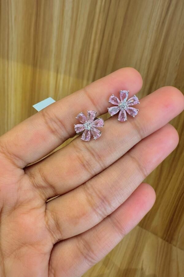 92.5 Silver Pastel Pink Floral Stone Stud Earrings – South Screw