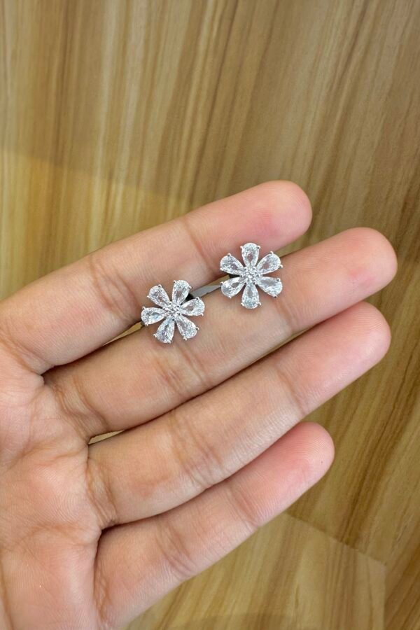 92.5 Silver white Floral Stone Stud Earrings – South Screw