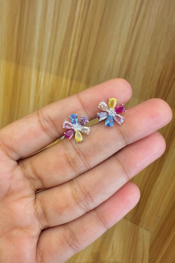 92.5 Silver Multicolour Floral Stone Stud Earrings – South Screw