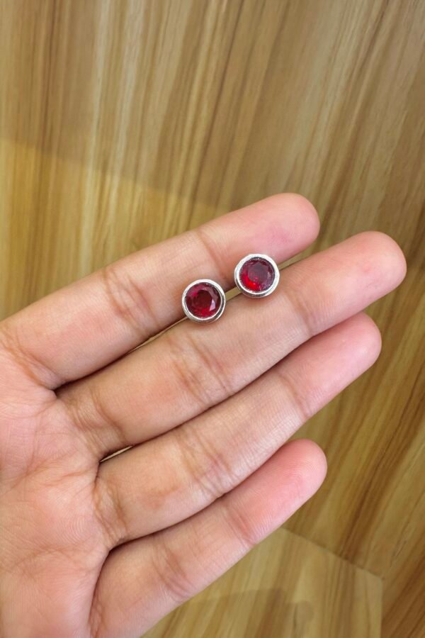 92.5 Silver Ruby Red Stone Stud Earrings – South Screw