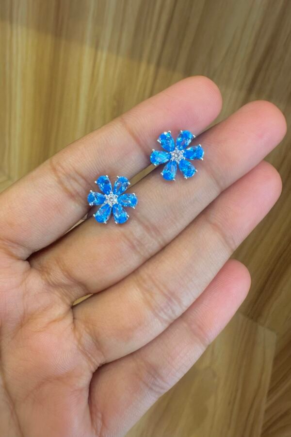 92.5 Silver Blue Floral Stone Stud Earrings – South Screw