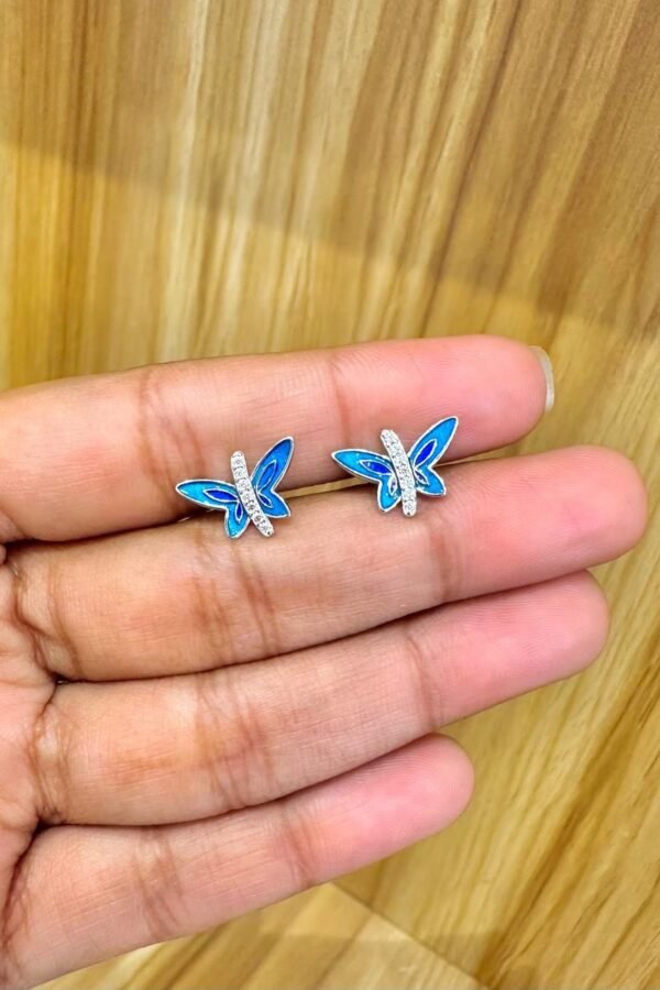 92.5 silver Blue Enamel Butterfly stud - South screw