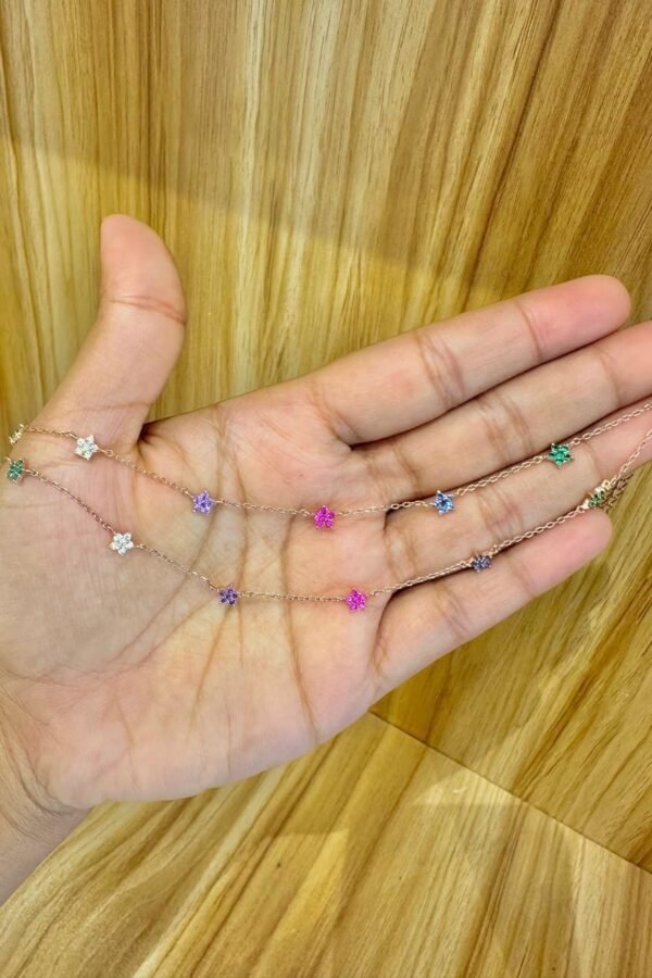 92.5 silver multicolour floral adjustable anklets