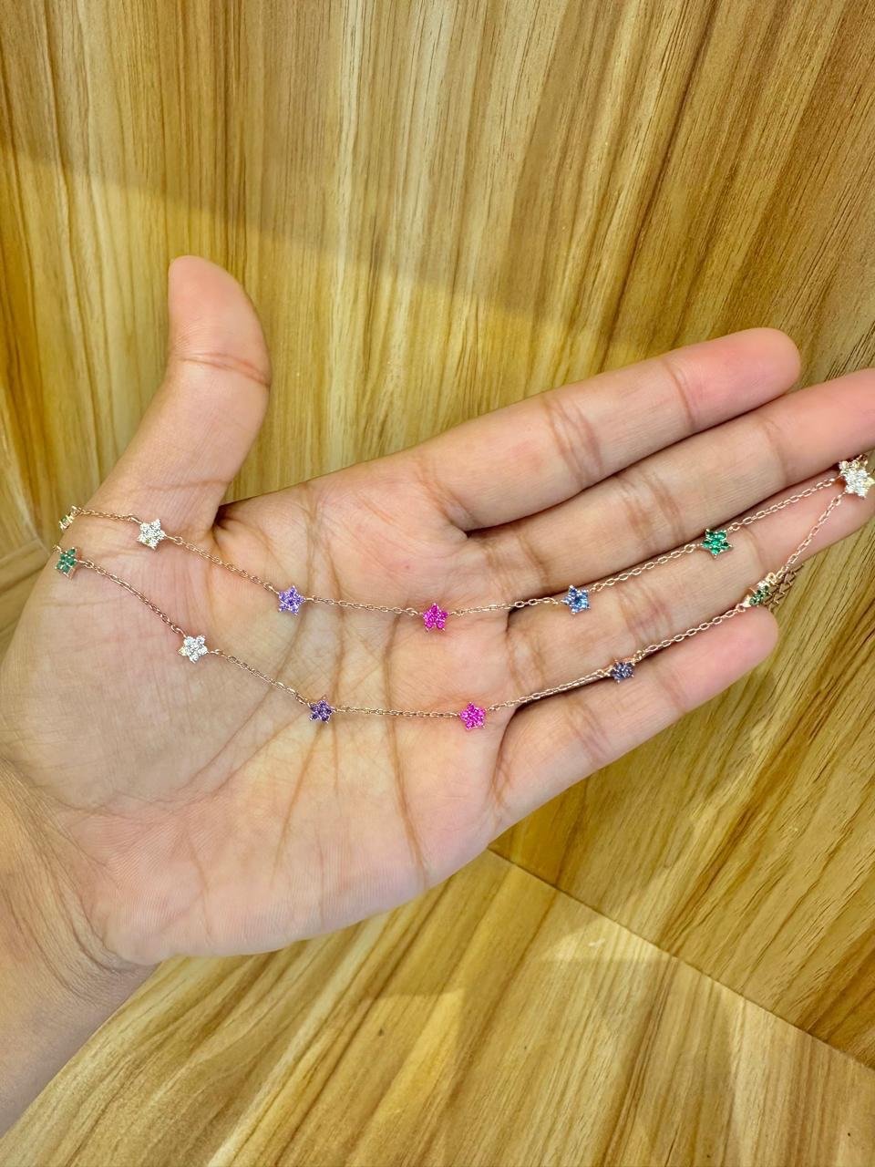 92.5 silver multicolour floral adjustable anklets