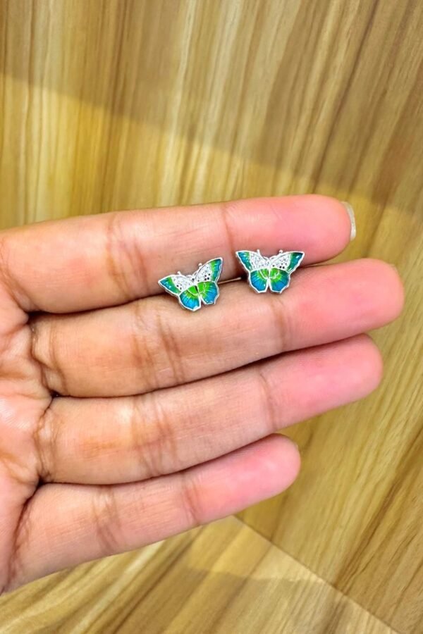 92.5 silver Green Enamel Butterfly stud - South screw