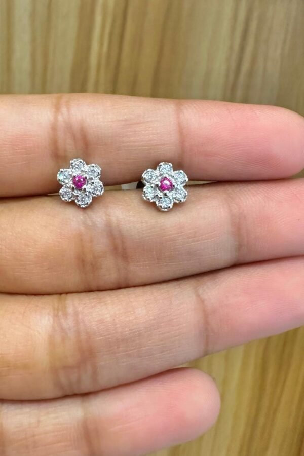 92.5 Silver floral pink stoned Stud - South screw