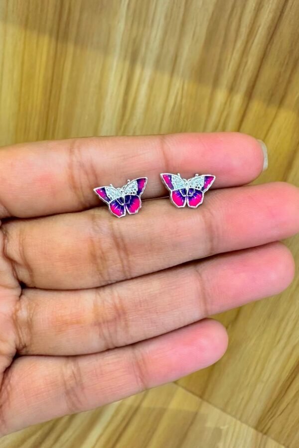 92.5 Silver Pink butterfly stud- South screw