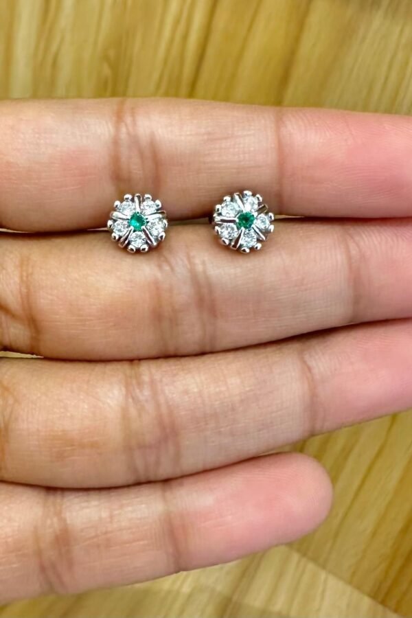 92.5 Silver green stoned floral cluster stud