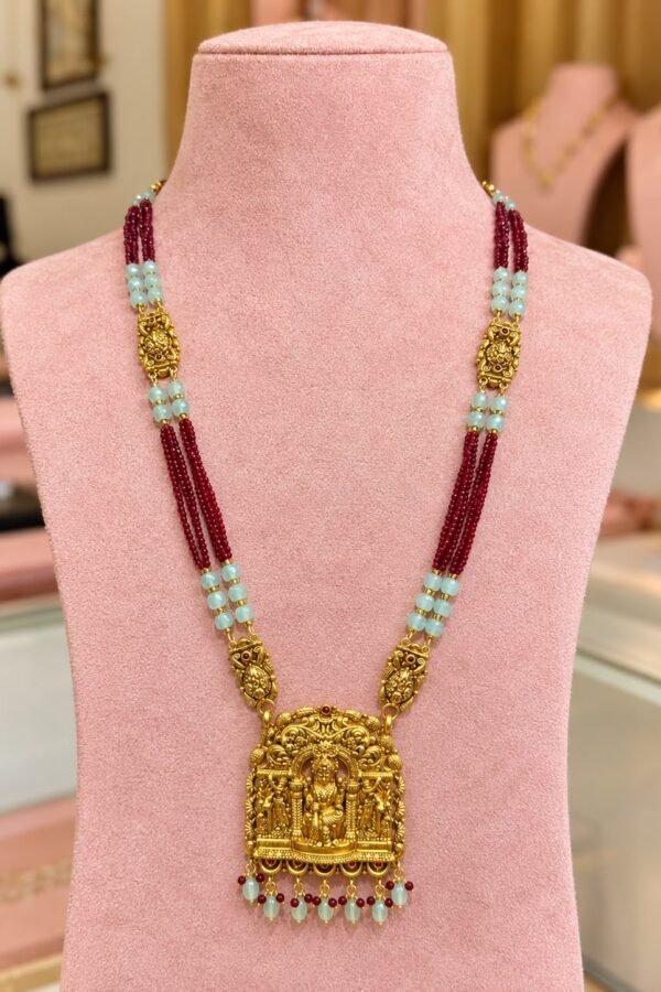 92.5 Silver Gold Plated Red Beads Temple Haram